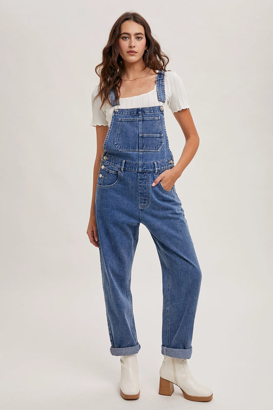 Patched Pocket Denim Overalls