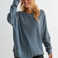 Navy Waffle Ribbed Pullover