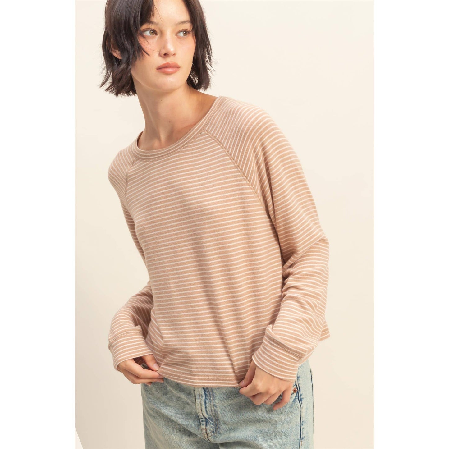 Striped Raglan Long Sleeve Top I Cream/Black