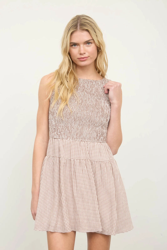 Gingham Smocked Mini Dress
