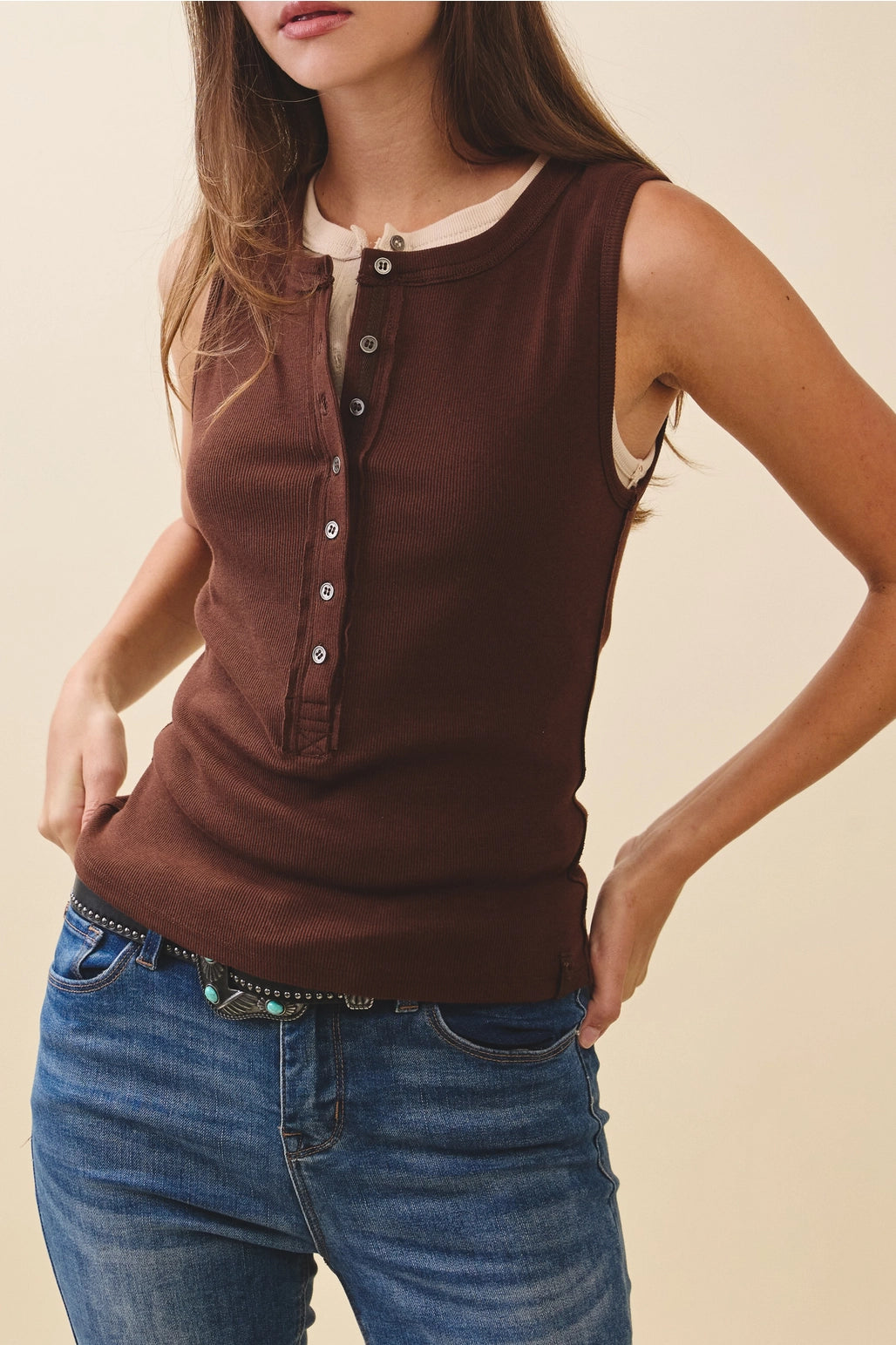 Ribbed Henley Tank