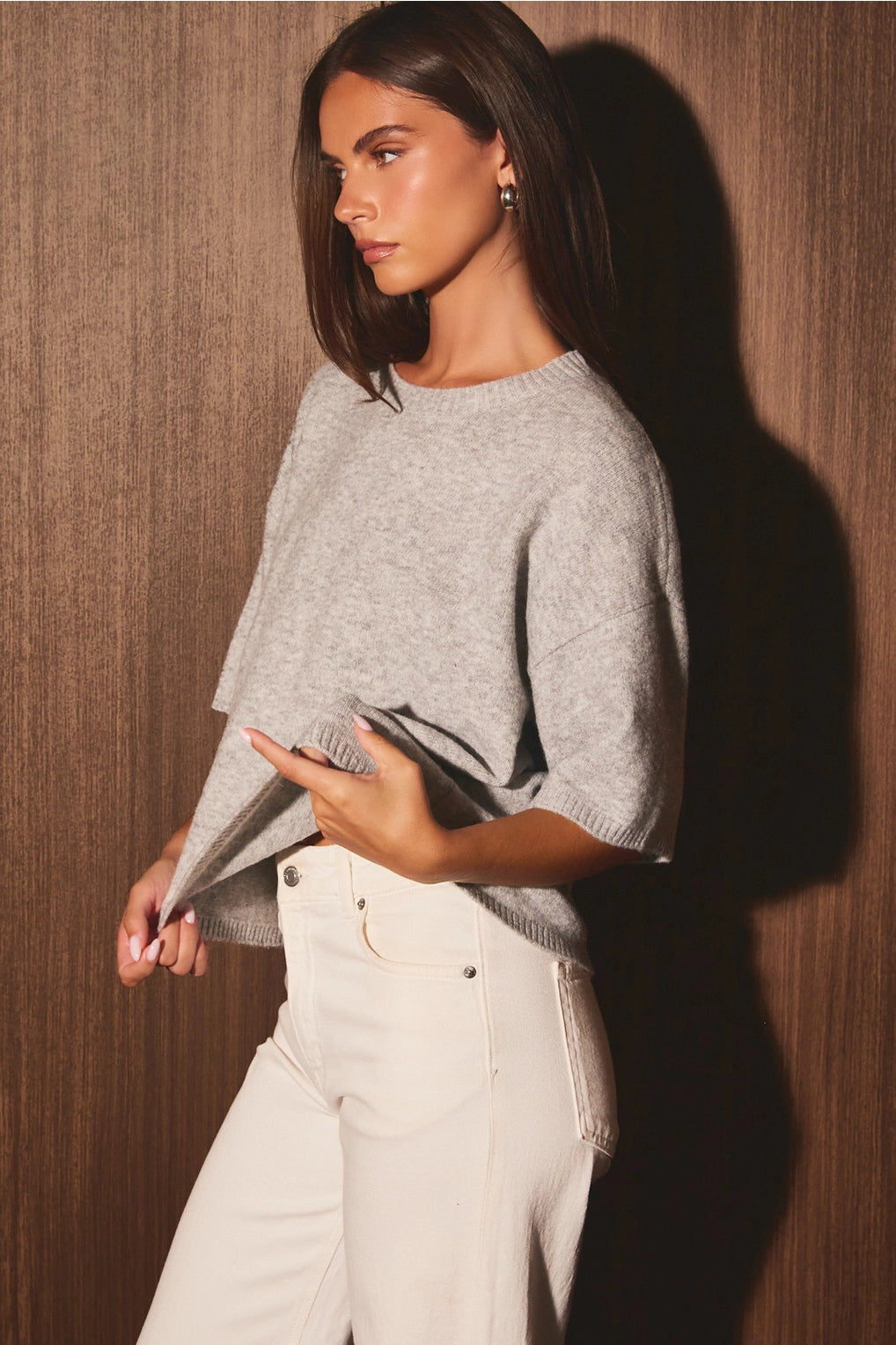 Heather Grey Short Sleeve Sweater