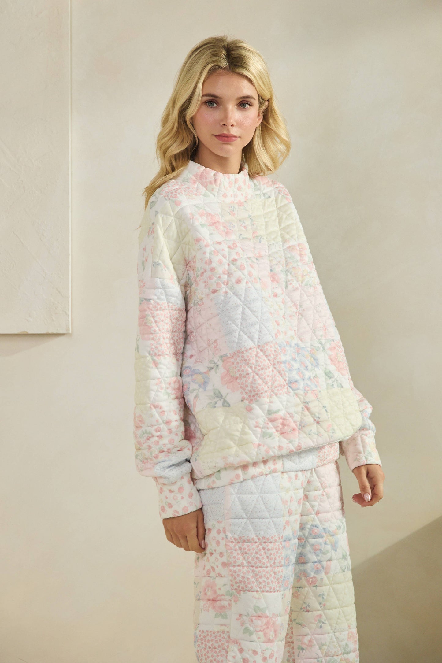 Quilted Floral Mockneck