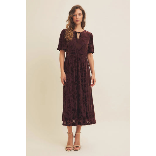 Floral Velvet Burn-Out Midi Dress