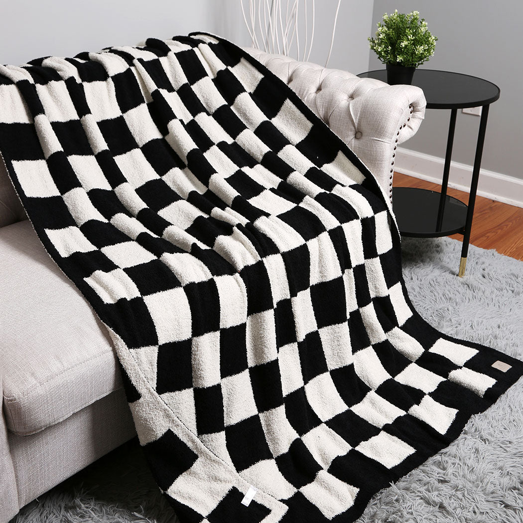 Checkered Throw Blanket - Black