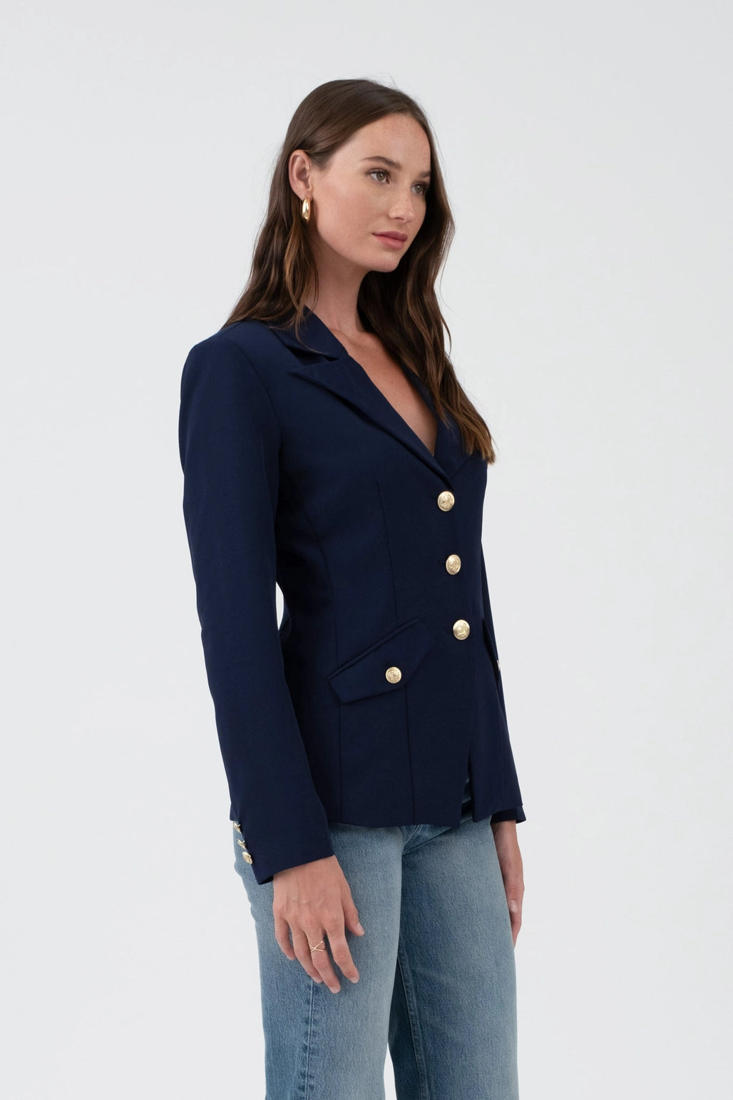 Gold Hardware Button Cuff Blazer