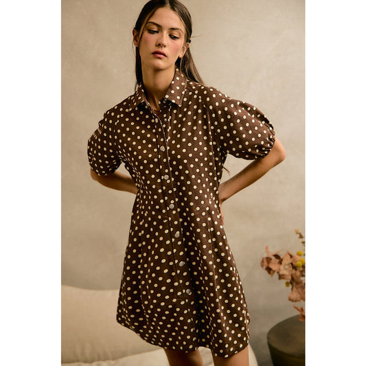 Mocha Polka Dot Collared Dress