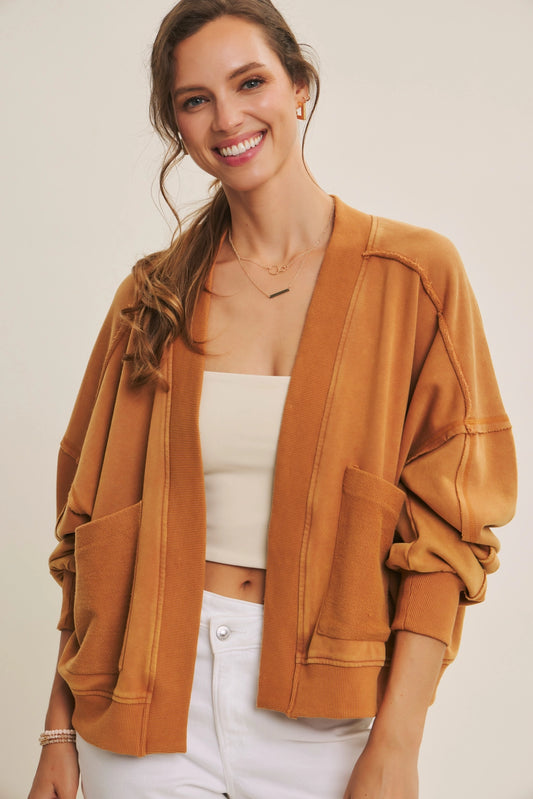 Mineral Washed Terry Cardigan