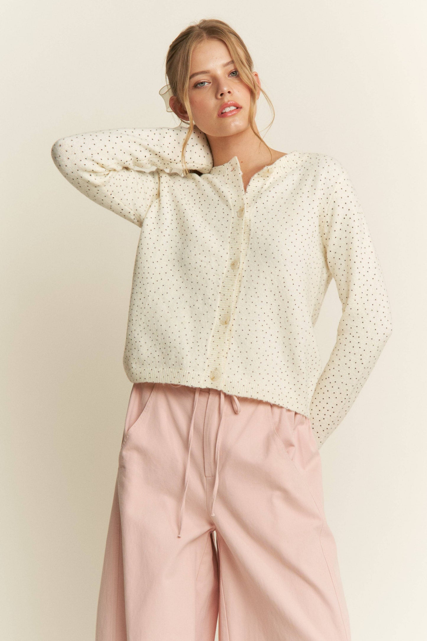 Polka Dot Knit Cardigan — Grey