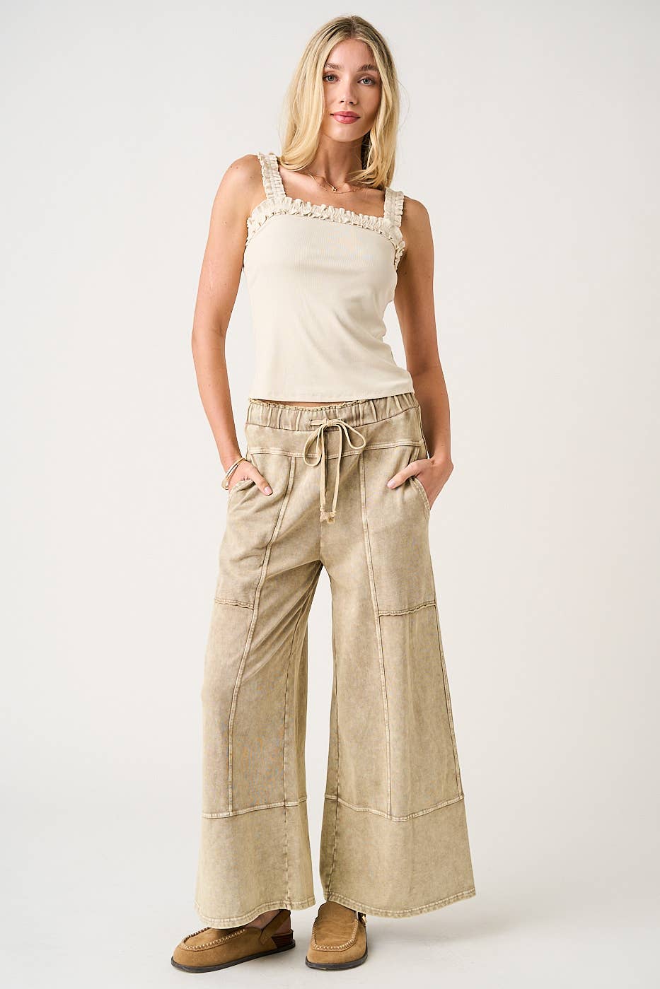 Mineral Wash Seam Detail Pants I Peri Blue