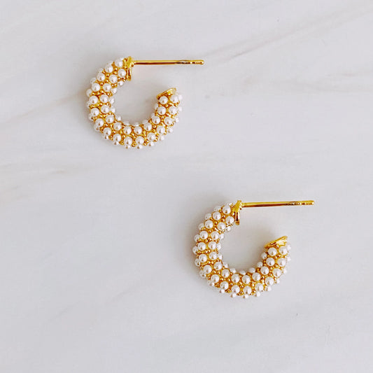 Mini Pearls Hoop Earrings