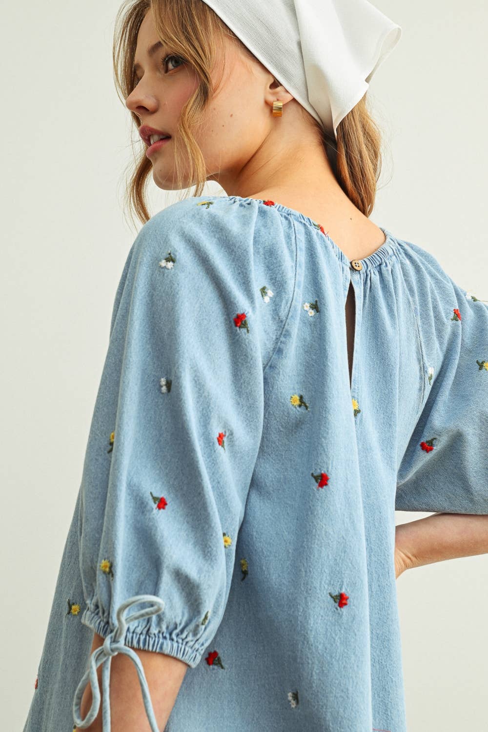 Embroidered Denim Romper