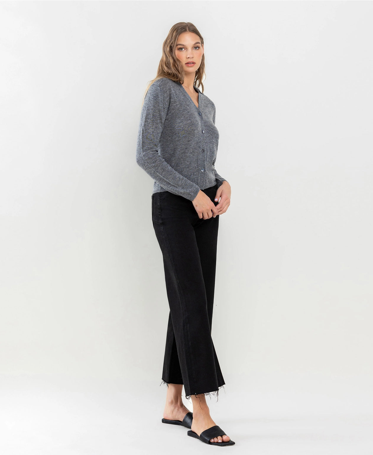 HR Raw Hem Crop Wide Leg Jeans