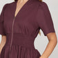 Smocked Zip Front Midi Dress