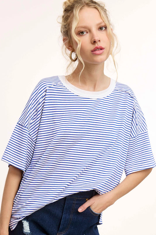 Royal Blue Basic Striped Top