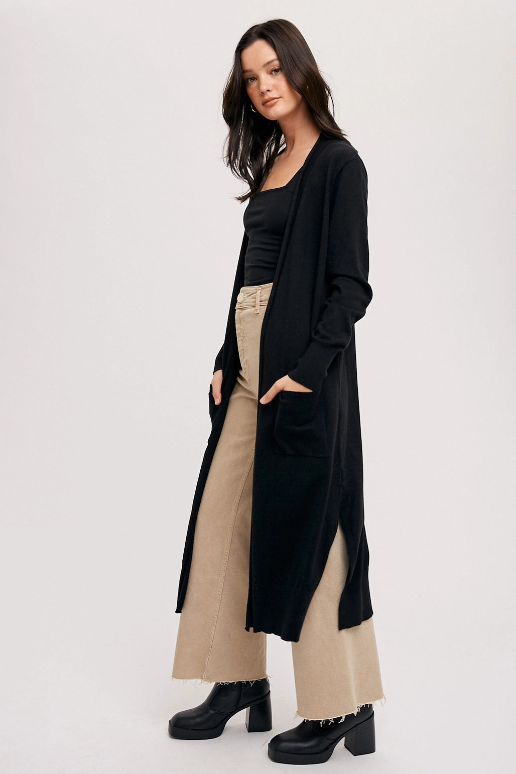 Black Longline Open Cardigan