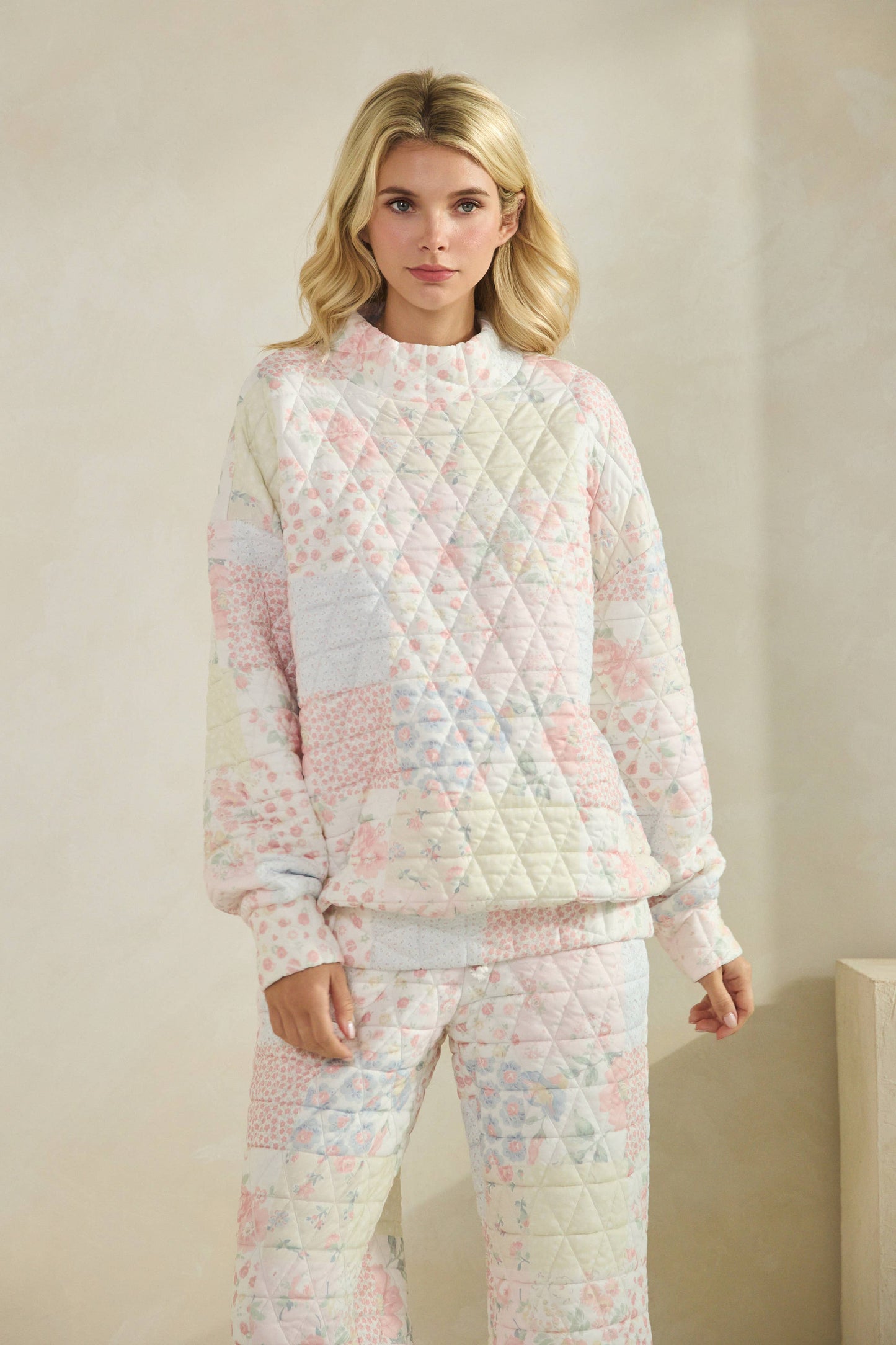 Quilted Floral Mockneck
