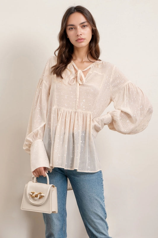 Star Print Sheer Blouse