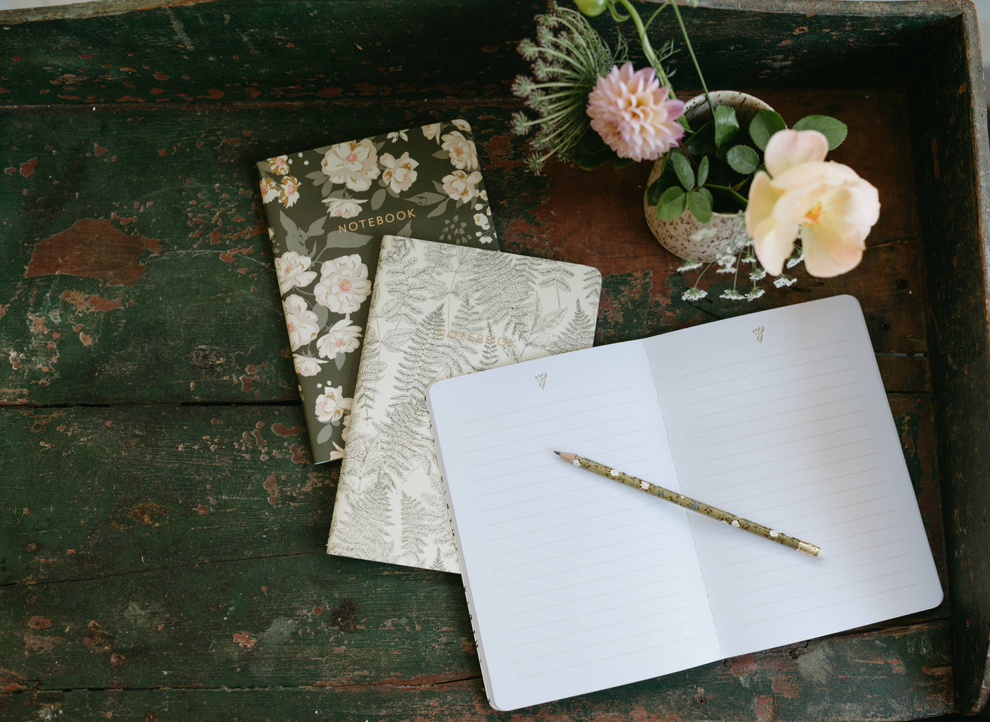 Reverie Notebooks | Set of 3 | Ferns, Green & Gold Florals