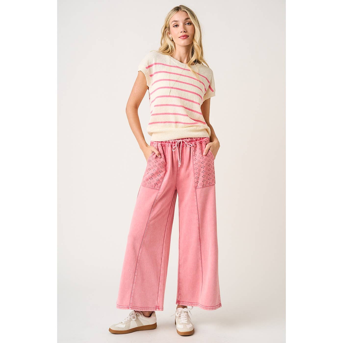 Eyelet Lace Pocket Wide Leg Pants