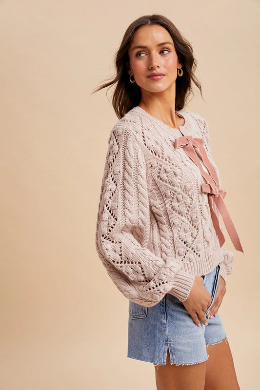 Ribbon Velvet Ties Cardigan