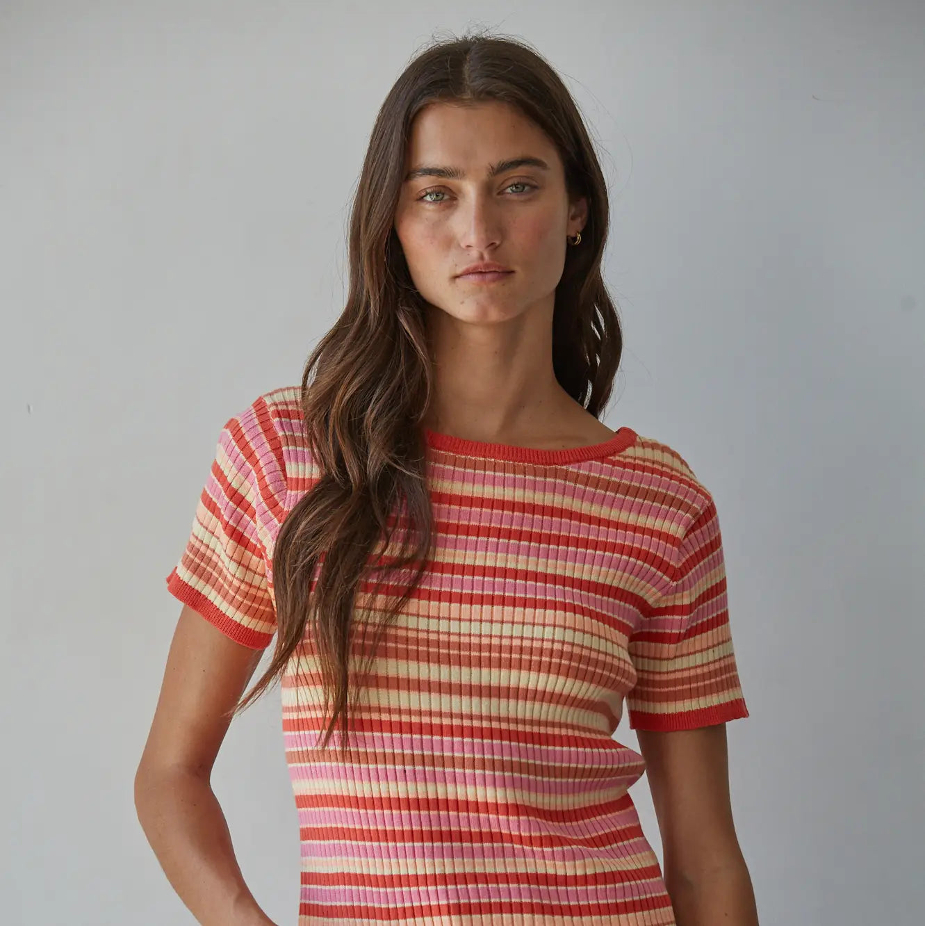 Knit Multi Color Short Sleeve Sweater