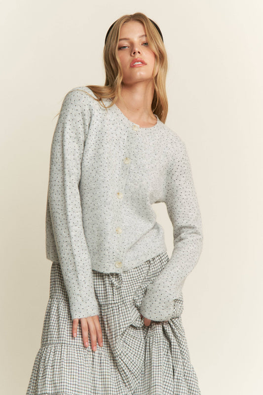 Polka Dot Knit Cardigan — Grey