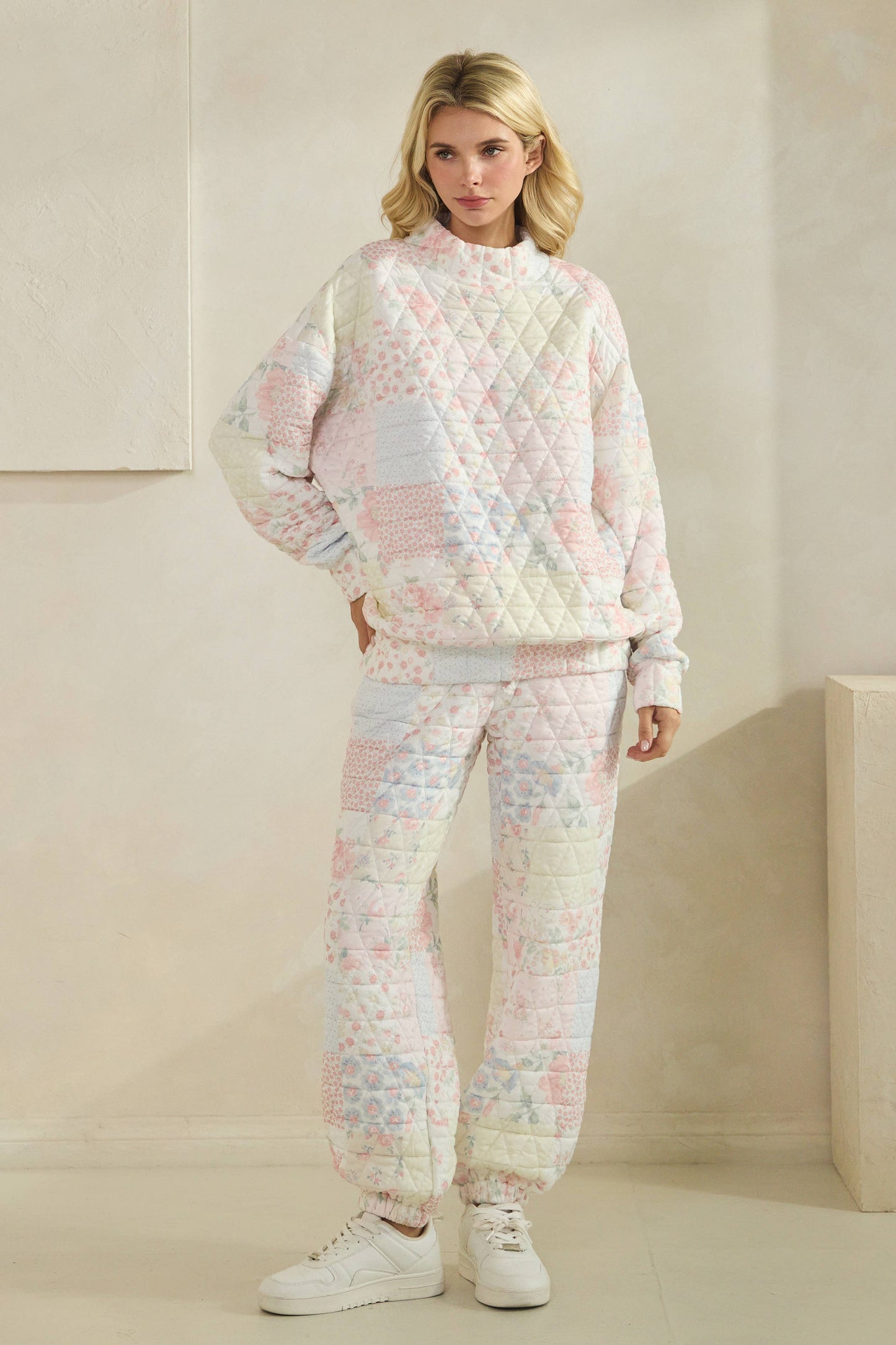 Quilted Floral Mockneck