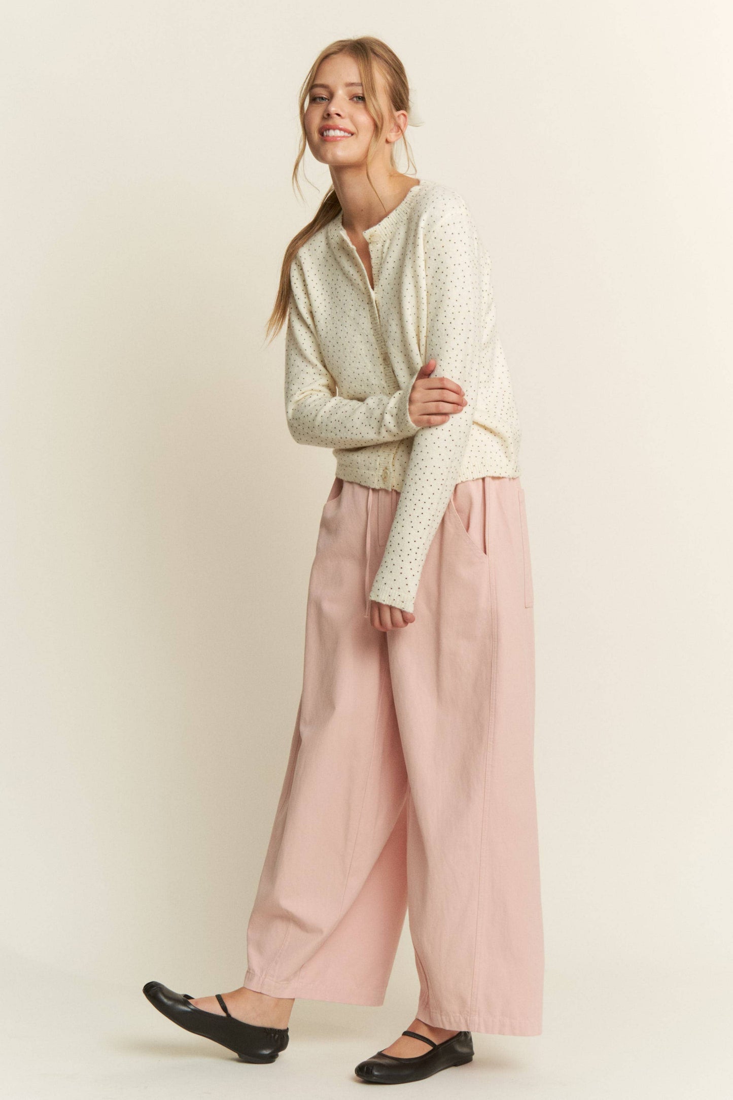 Polka Dot Knit Cardigan — Grey