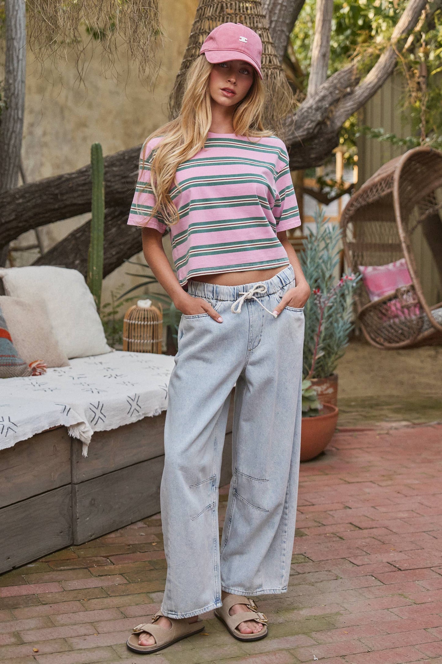 Vintage Washed Striped Cotton Tee