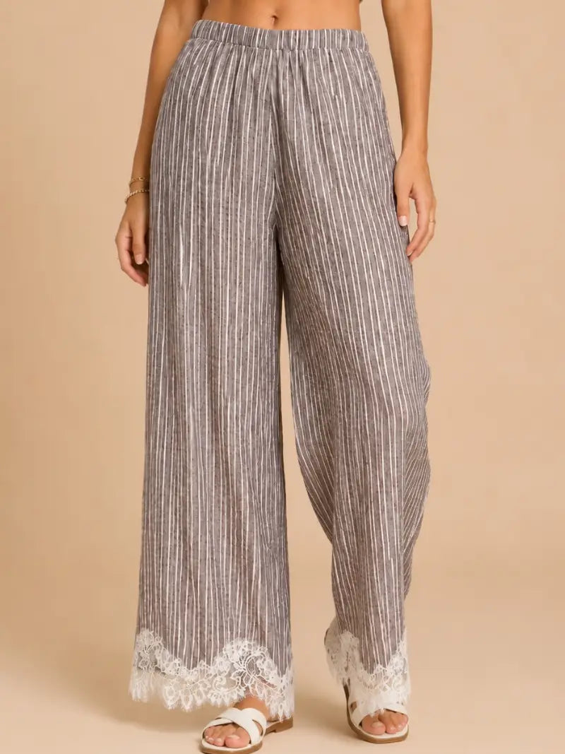 Lace Trimmed Wide Leg Pants