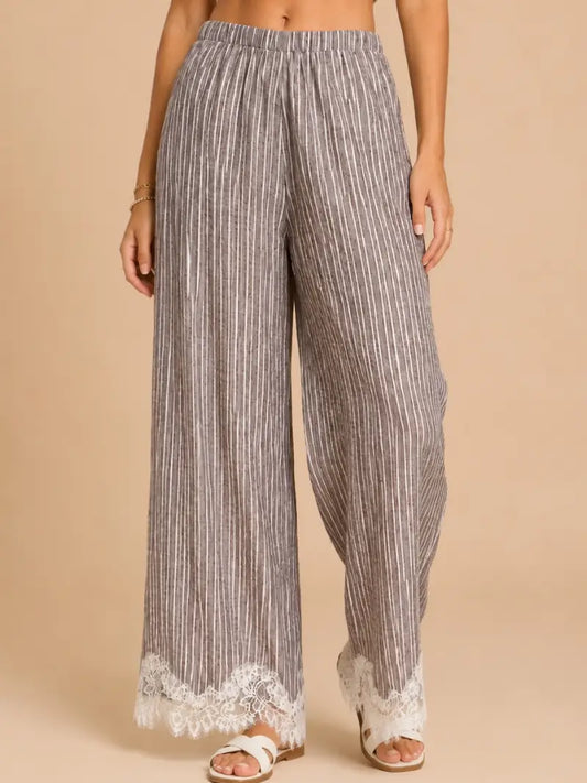Lace Trimmed Wide Leg Pants