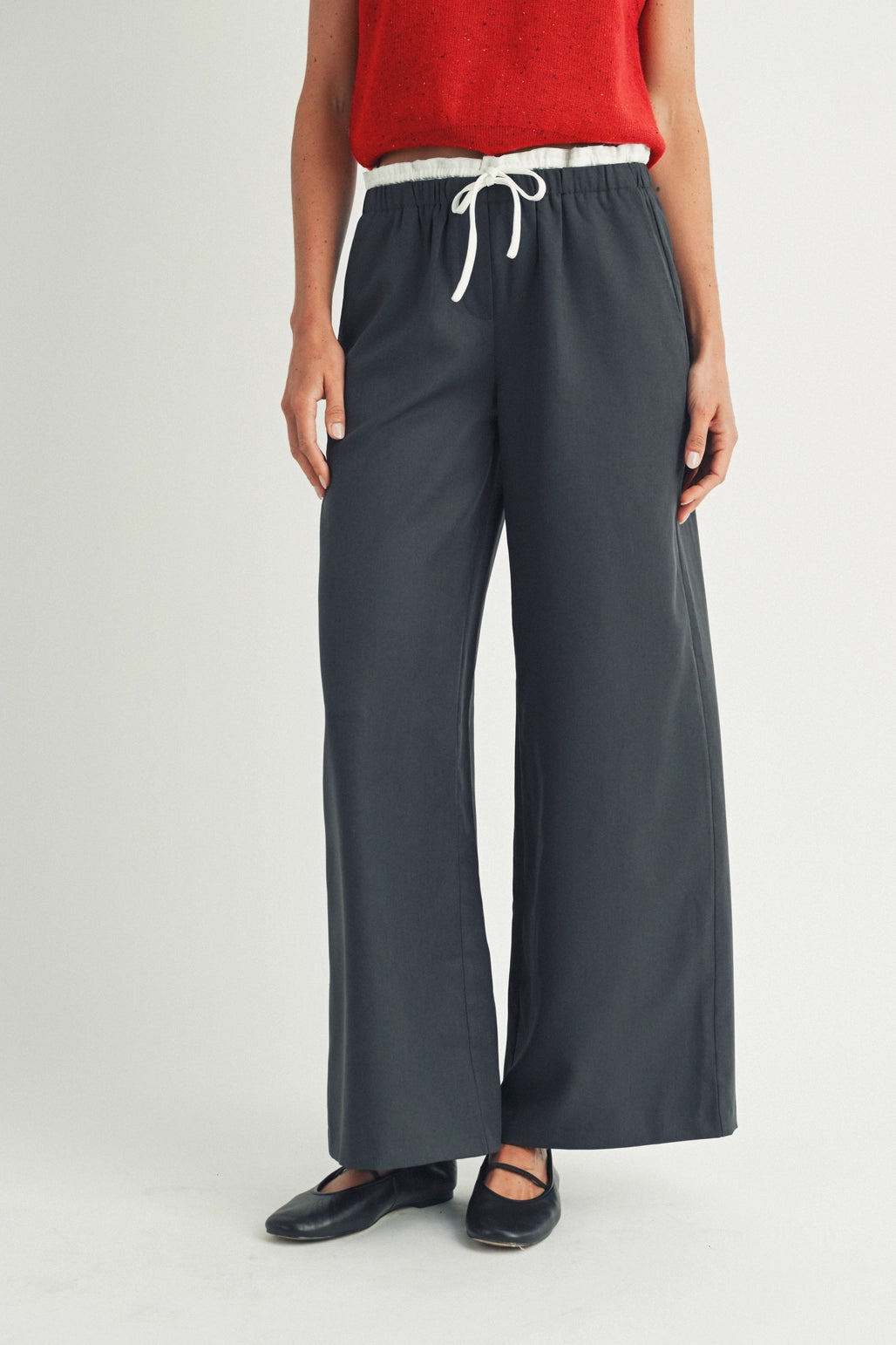 Contrasted Wide Leg Slacks