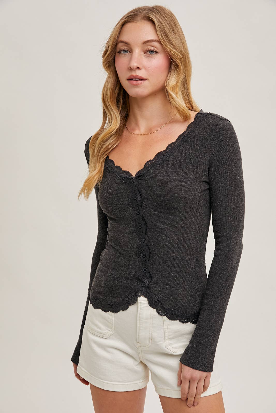 Lace Trim Knit Cardigan Top