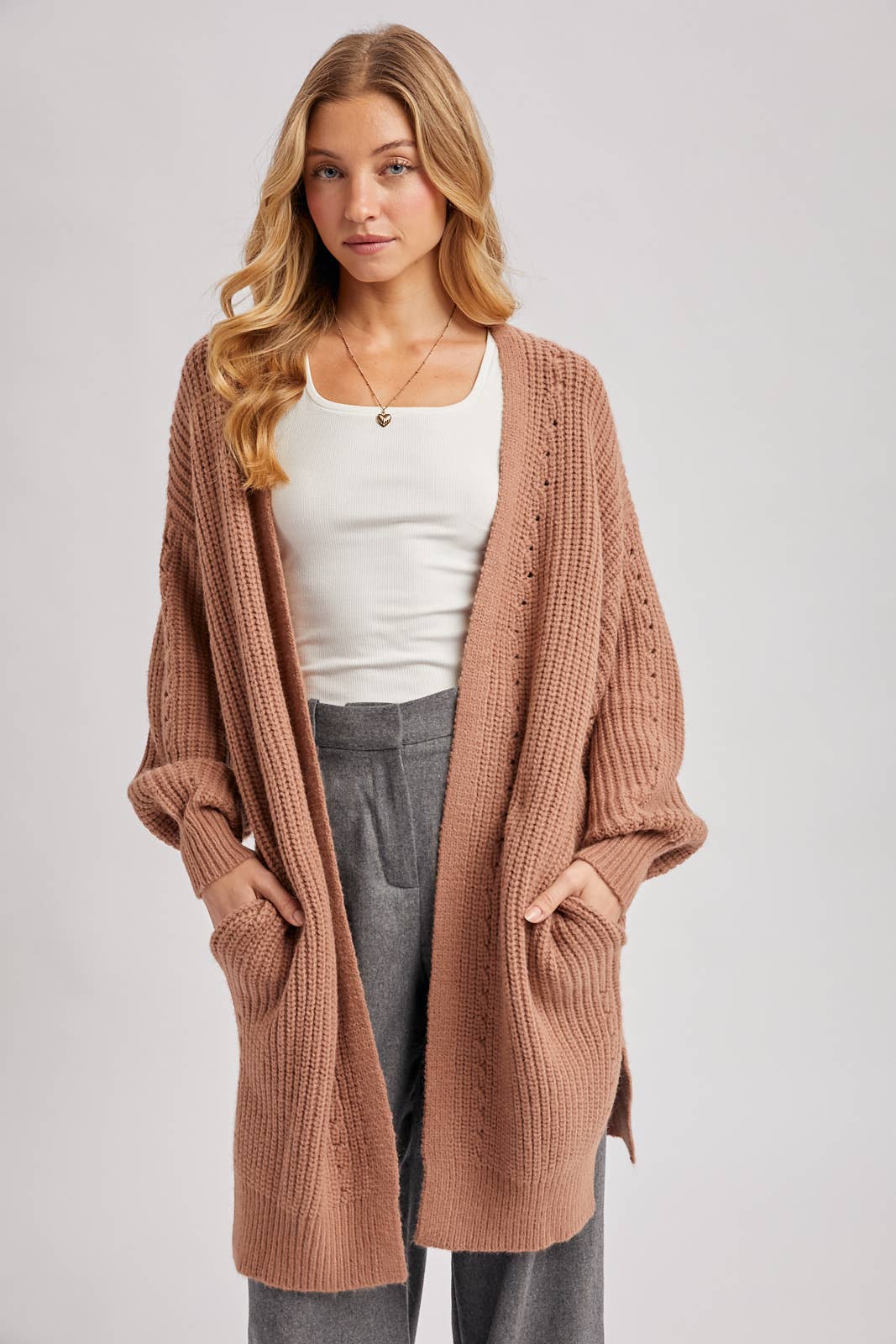 Longline Sweater Knit Cardigan – Hot Pink
