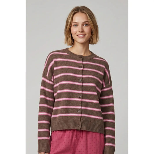 Mocha & Pink Stripe Cardigan