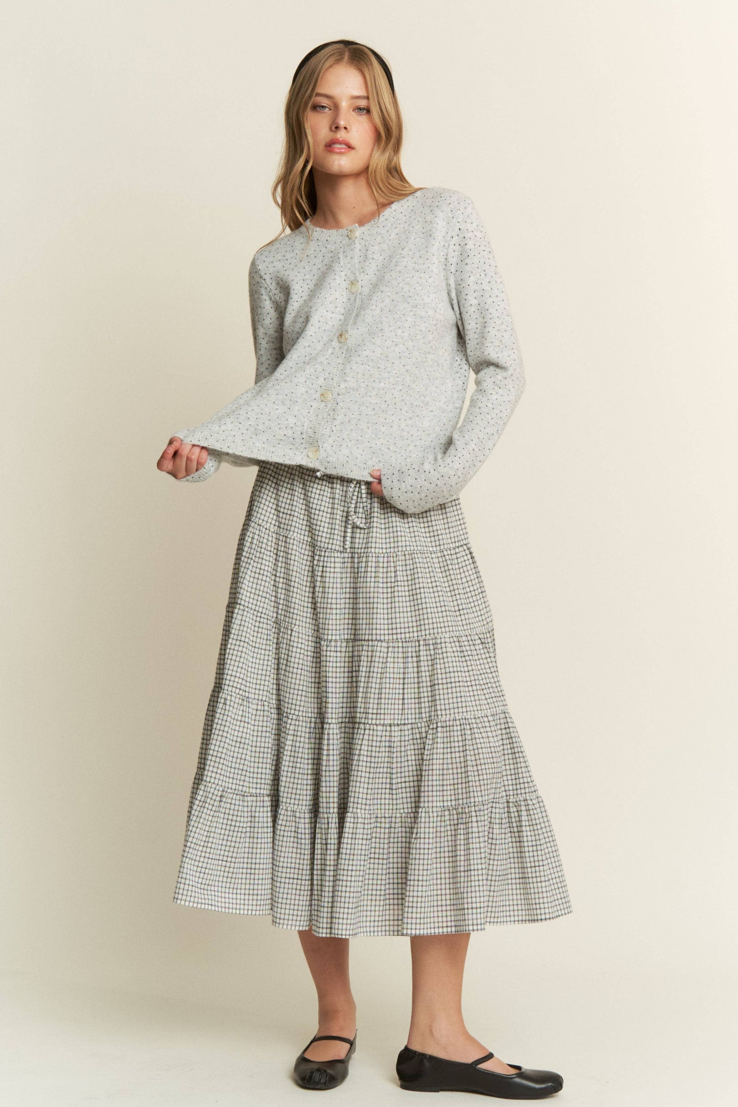 Polka Dot Knit Cardigan — Grey