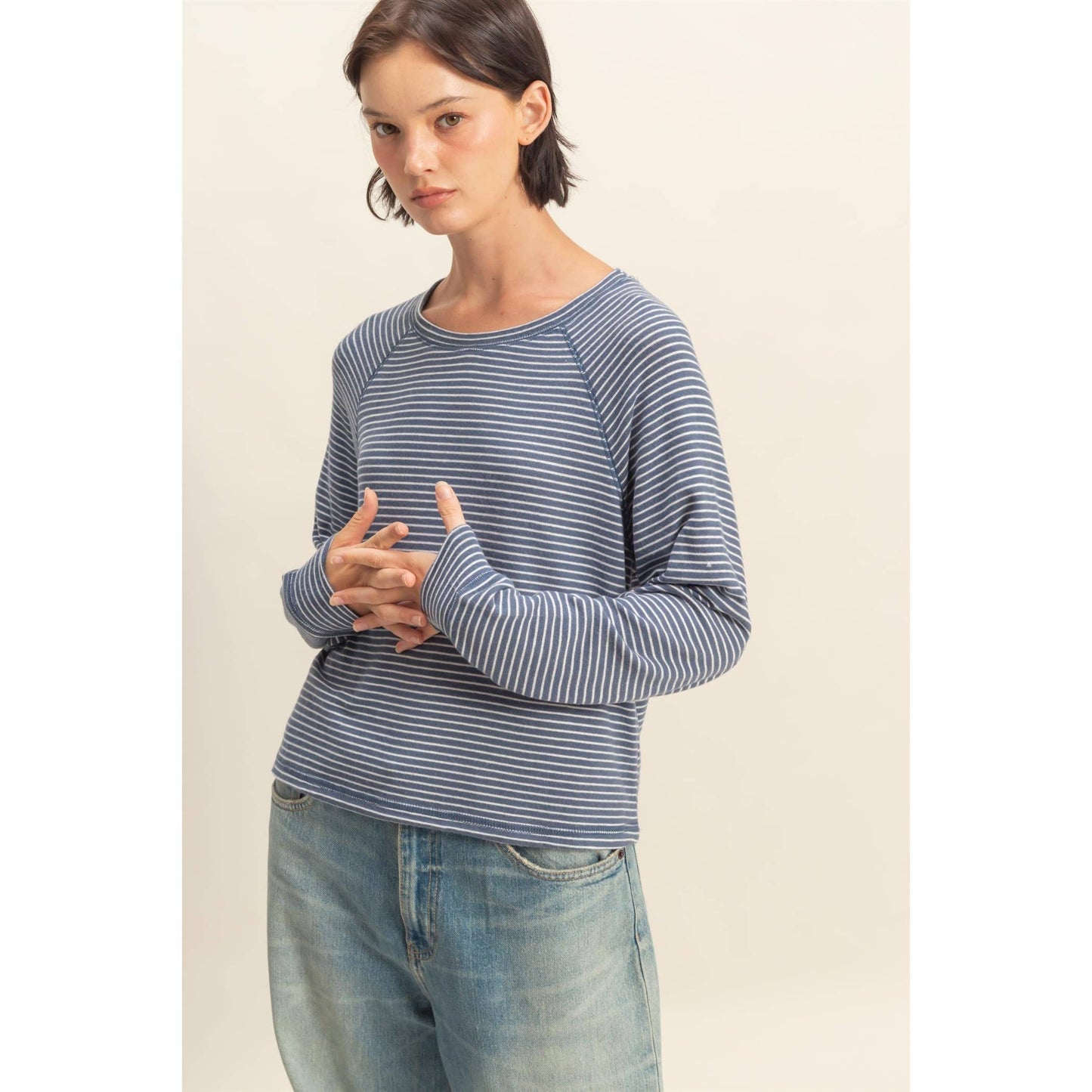 Striped Raglan Long Sleeve Top I Cream/Black