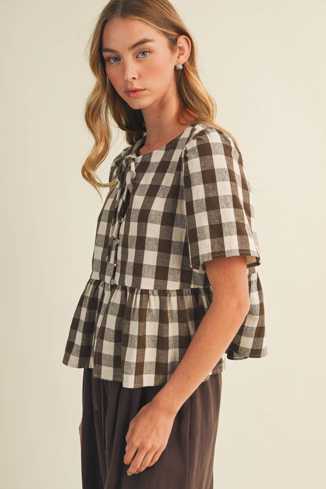 Gingham Peplum Blouse