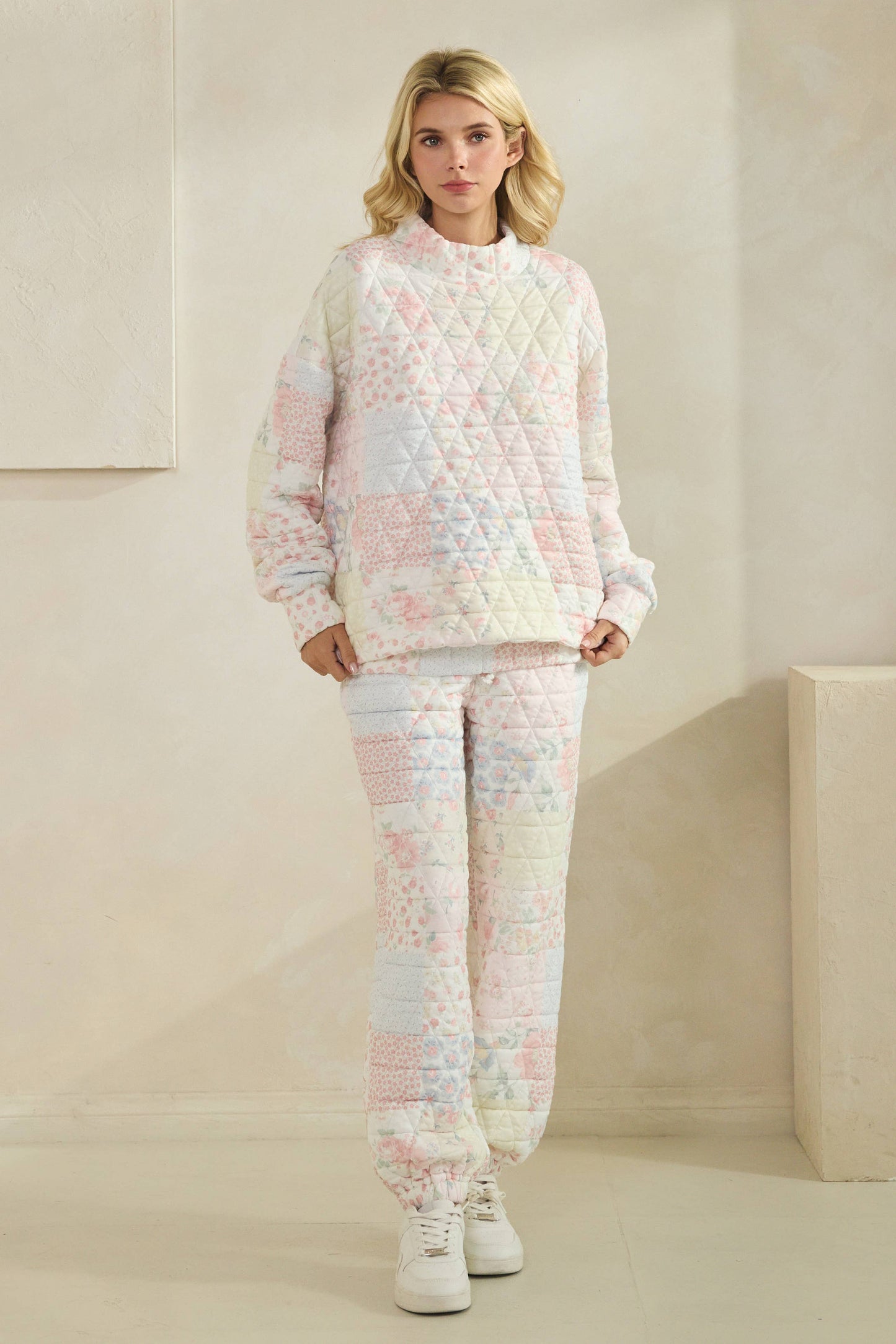 Quilted Floral Mockneck