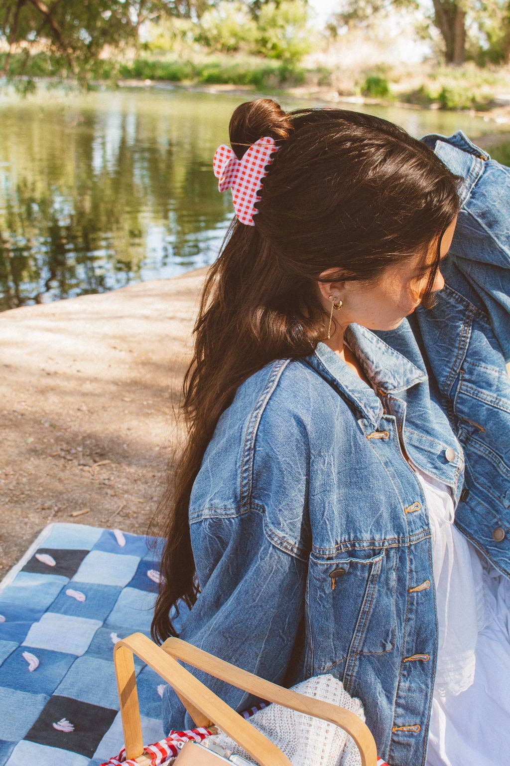 Gingham Claw Clip: Red