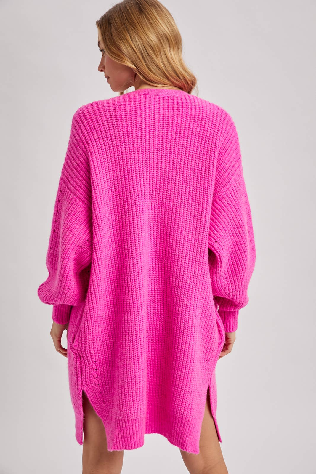 Longline Sweater Knit Cardigan – Hot Pink