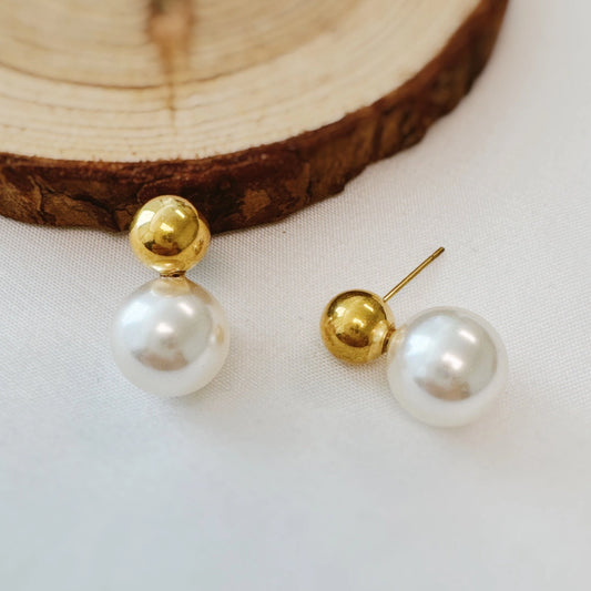 Ball and Pearl Stud Earrings