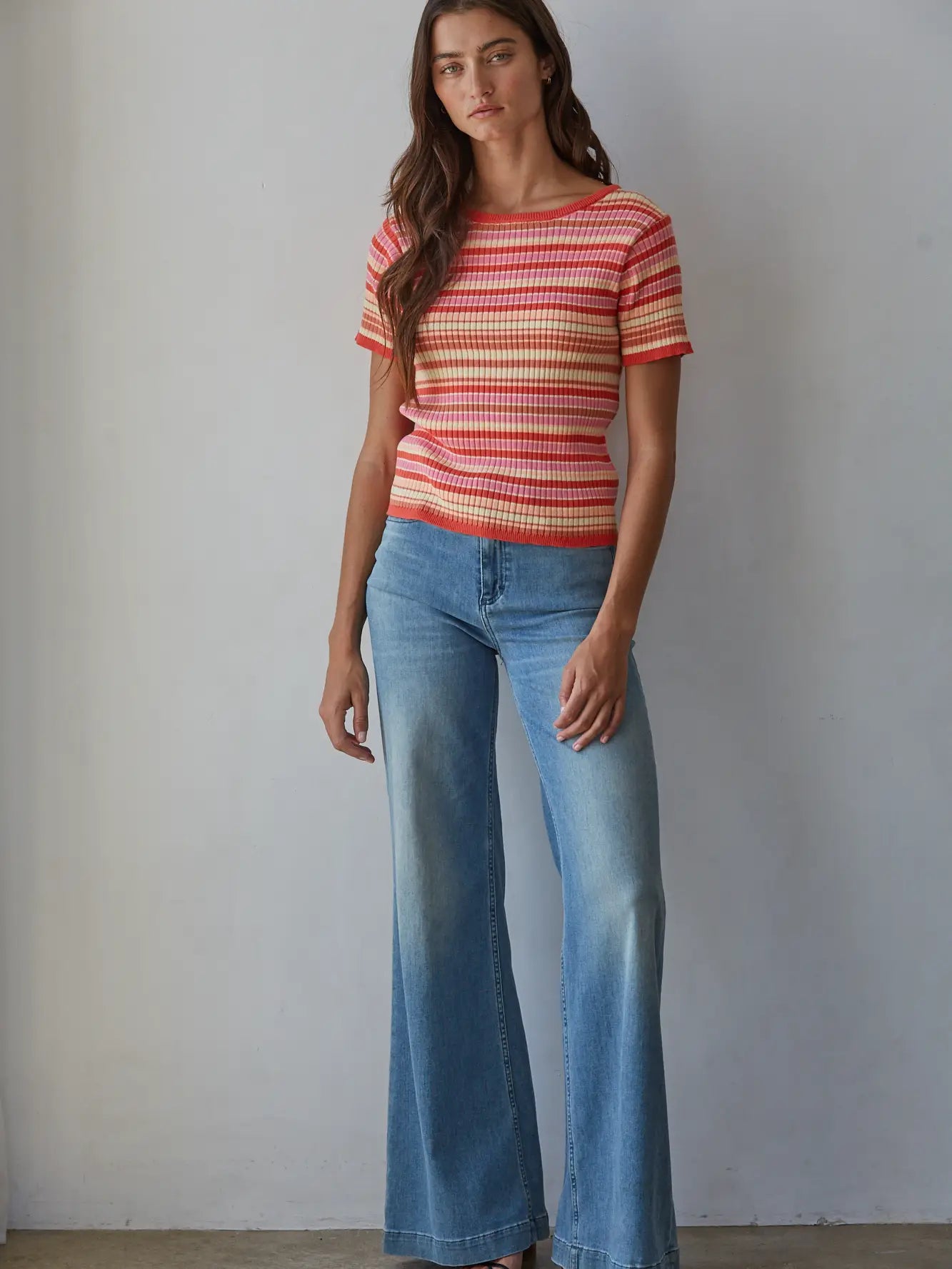 Knit Multi Color Short Sleeve Sweater