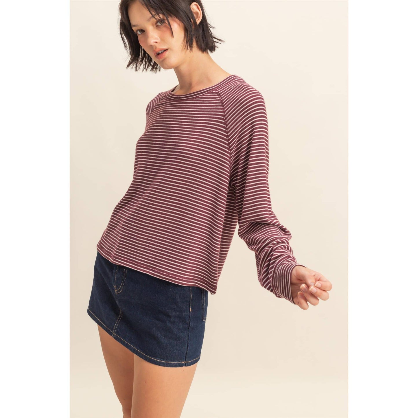 Striped Raglan Long Sleeve Top I Cream/Black
