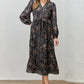 Printed Floral V-Neck Midi Dress
