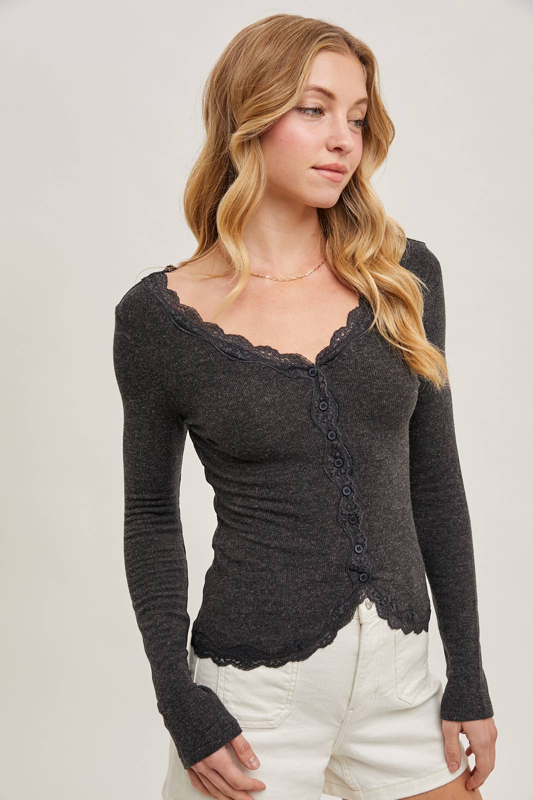 Lace Trim Knit Cardigan Top