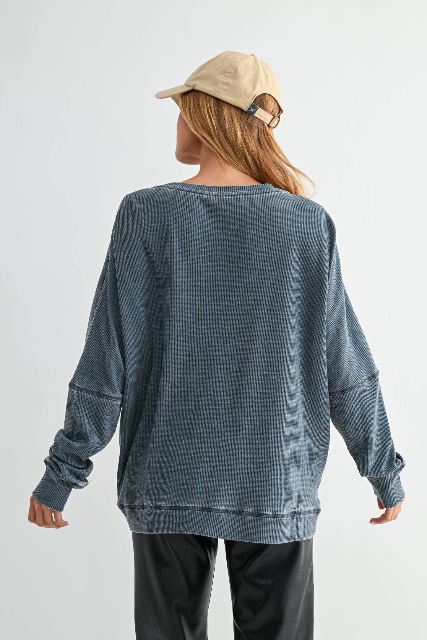 Navy Waffle Ribbed Pullover