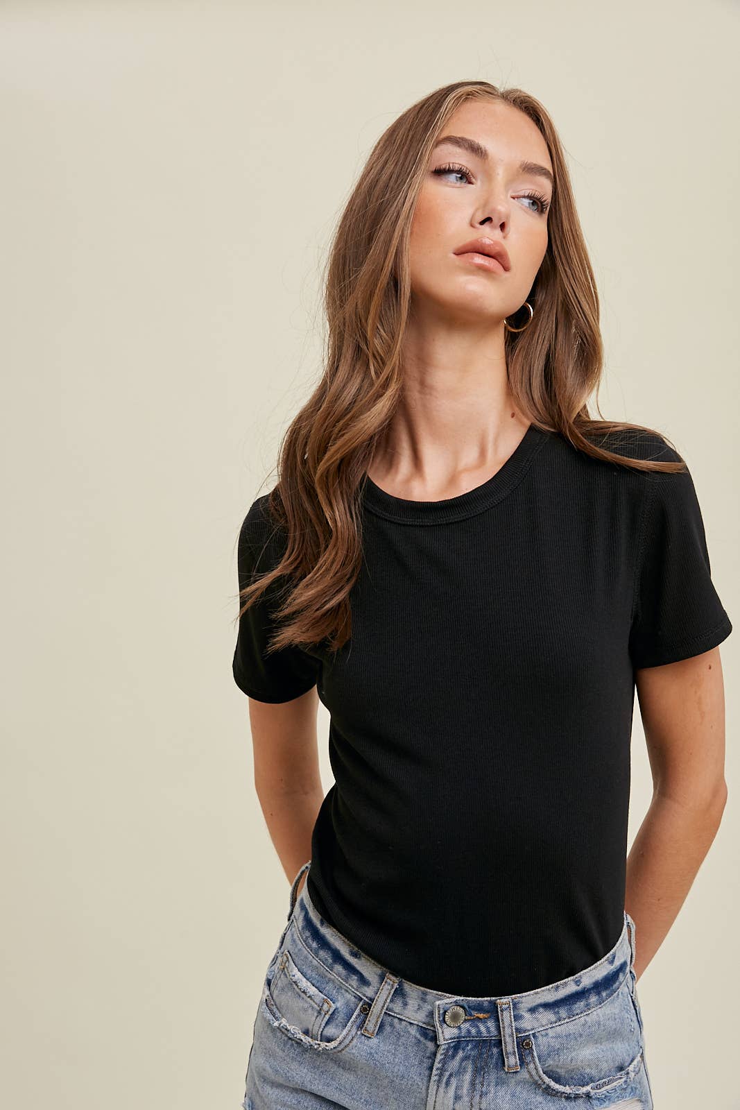 Ribbed Knit Basic Tee I Black