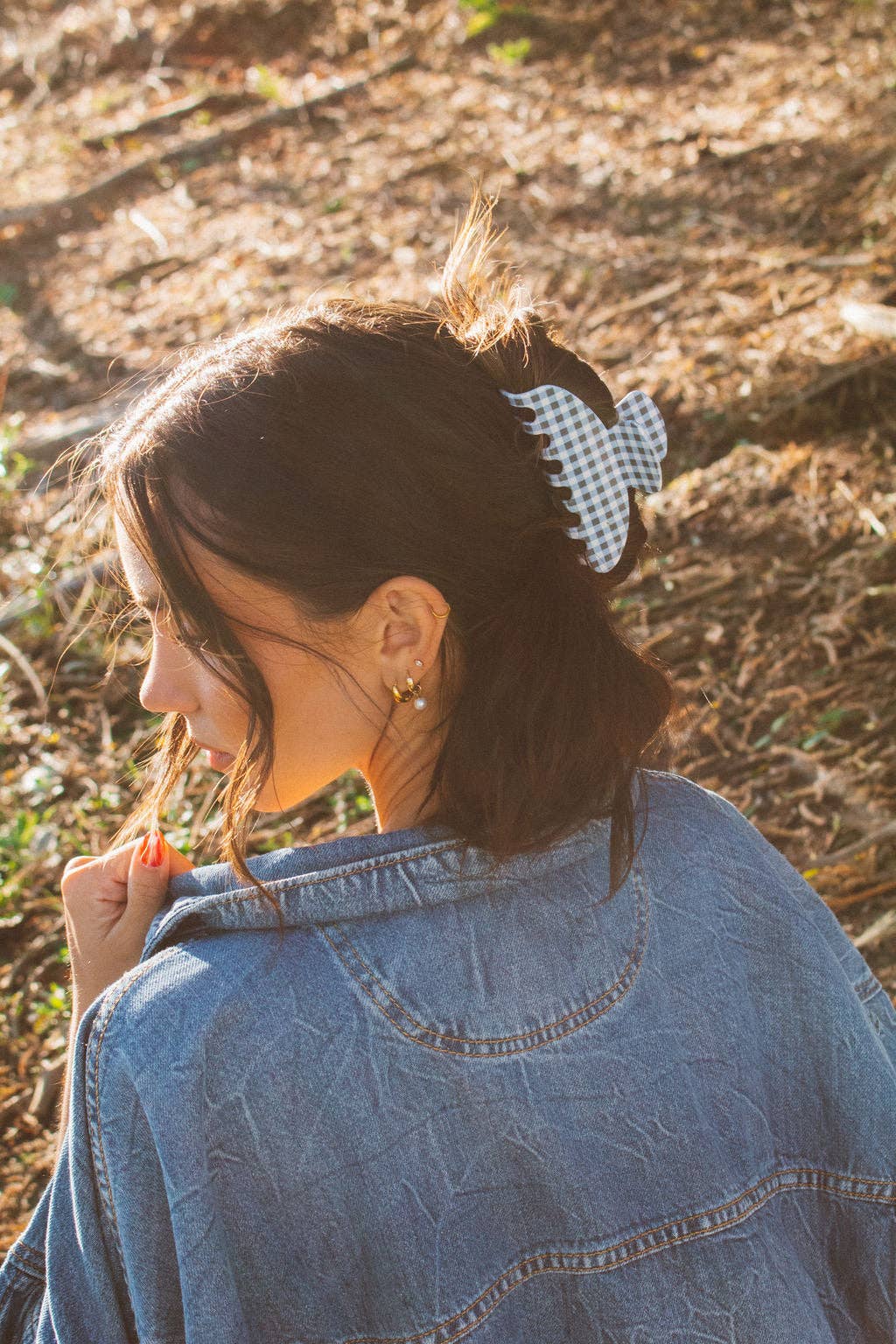 Gingham Claw Clip: Red